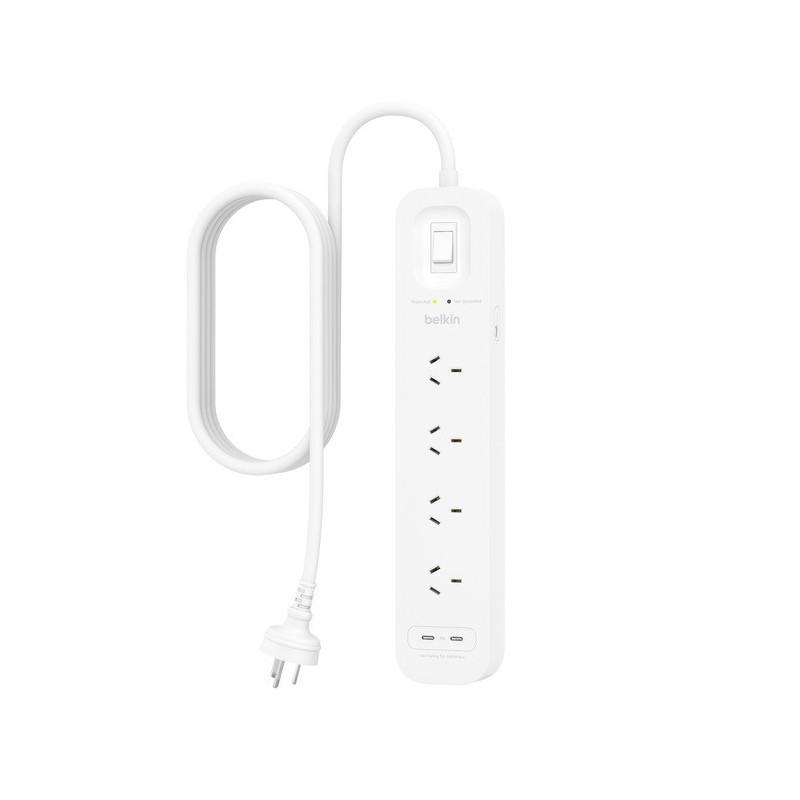 Belkin SurgePlus 4-Outlet Surge Protector With 2x USB -C Port(30W) (SRB005AU2M) - Heavy Duty 2M Power Cord, 525 Joules, $4000