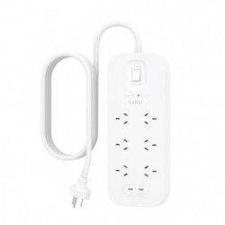 Belkin SurgePro 6-Outlet Surge Protector With Dual USB-C (30W) - White(SRB006AU2M), 2M Power Cord, 650 Joules, $50,000 CEW,  