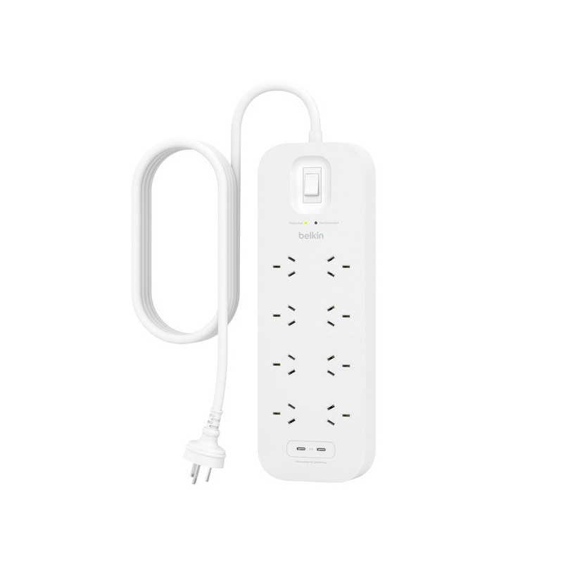 Belkin Surge Pro 8-Outlet Surge Protector With Dual USB-C Ports (SRB004AU2M) - Heavy Duty 2M Power Cord, 900 Joules, $70000 C
