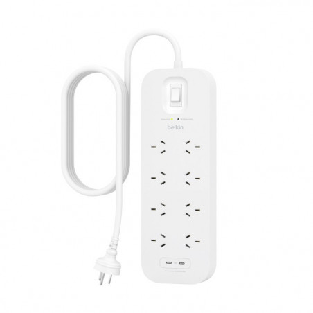 Belkin Surge Pro 8-Outlet Surge Protector With Dual USB-C Ports (SRB004AU2M) - Heavy Duty 2M Power Cord, 900 Joules, $70000 C