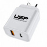 USP 20W Dual Port Fast Wall Charger - White, 1xUSB-C(20W PD), 1xUSB-A(18W QC 3.0), Compact and Lightweight, 5 Years Warranty