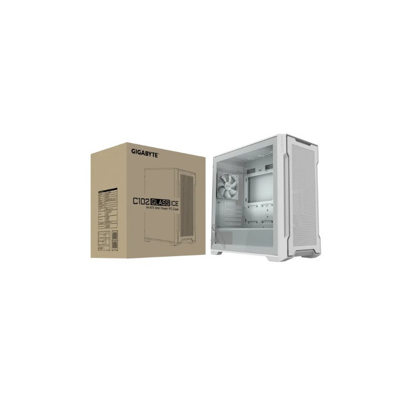 GIGABYTE C102 GLASS ICE Mid Tower case, 450x 210x 450 mm, White, 5 Expansion slots, 2x 3.5' Drive Support, 2   1 x 2.5' Drive