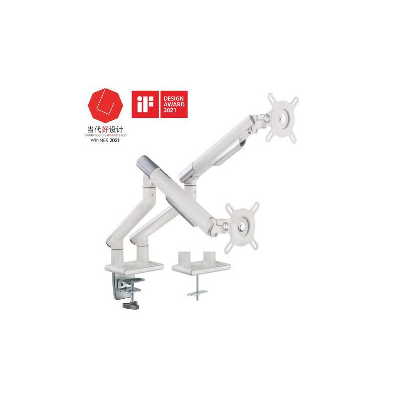 Brateck Dual Monitor Premium Slim Aluminum Spring-Assisted Monitor Arm Fix Most 17'-32' Monitor Up to 9kg per screen VESA 75x