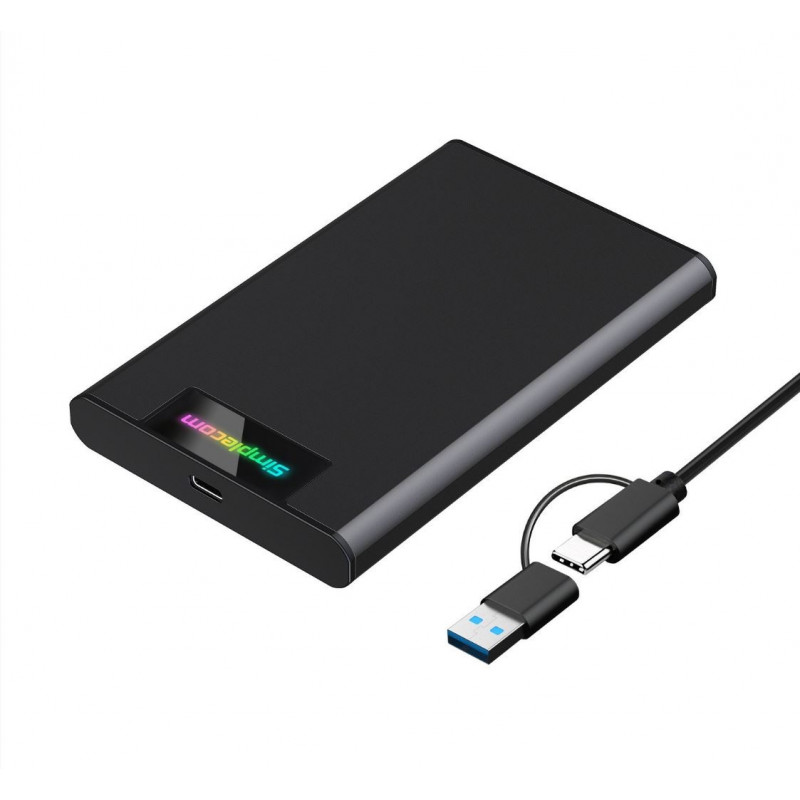 Simplecom SE239 Tool-free 2.5' SATA HDD SSD to USB-C Enclosure with RGB Lights USB 3.2 Gen 2 2 interface, utilize full speed 