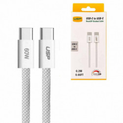 USP BoostUp Braided USB-C to USB-C Cable (0.2M) - White, 3A/60W, 480Mbps, 40K  Bends, Safe & Fast, Apple iPhone, Samsung Gala