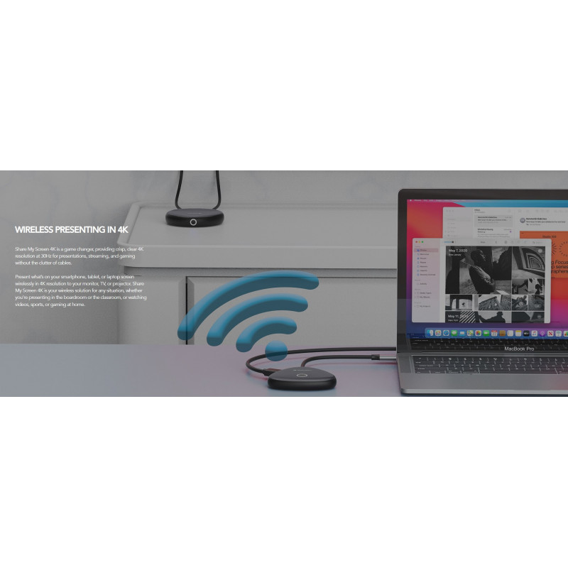 Verbatim 4K Wireless USB-C HDMI Adapter Dongle -Share My Screen Mirror Image. Compact and Ultra Portable. Windows, Linux Mac 