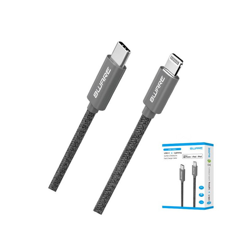 8ware 1.5m Super Ultra USB-C to Lightning Cable Super Fast charging Strength Aluminium flexible nylon Apple iPone iPad iPod M