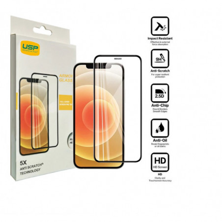 USP Apple iPhone 12 Pro / iPhone 12 (6.1') Armor Glass Full Cover Screen Protector - Impact-Resistant, Smooth Edges, 5 Years 