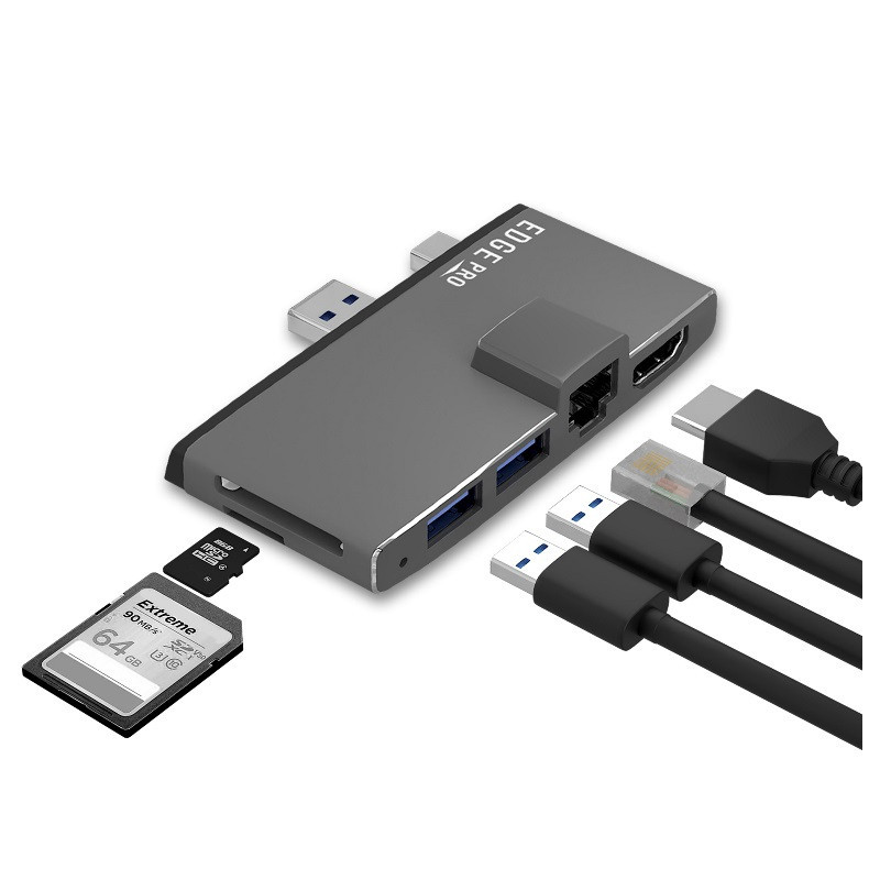 (LS) mbeat®  Edge Pro Multifunction USB- C Hub for Microsoft Surface Pro 5/6  Metal Grey (HDMI, LAN, USB 3.0 Hub