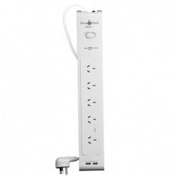 PowerShield PSZ5U2 ZapGuard 5 Way Power Surge Filter Board, 2 x USB Connectors, Wide Spaced Sockets, Wall Mountable, $40,000 