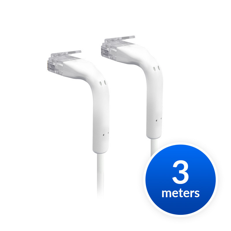 Ubiquiti UniFi Patch Cable Single Unit, 3m, White, End Bendable to 90 Degree, RJ45 Ethernet Cable, Cat6, Ultra-Thin 3mm Diame