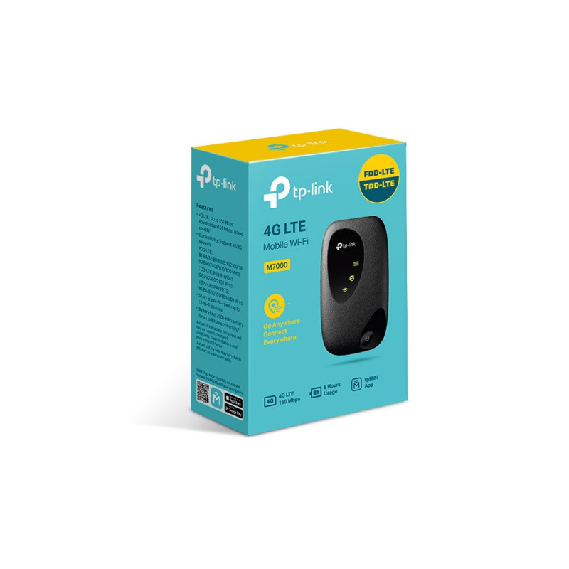 TP-Link M7000 4G-LTE Mobile Wi-Fi 150Mbps DL 50Mbps UL 4G SIM Card Slot 2000mAh 8hrs Rechargeable Battery for 10 Devices iOS/