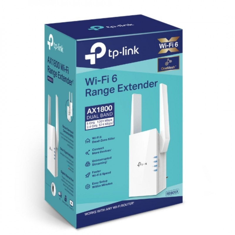 TP-Link RE605X AX1800 Wi-Fi Range Extender 574Mbps@2.4GHz 1201Mbps@5GHz  1x1GBps WPS 2xAntenna 2x2 MI-MIMO Dual Band Access P