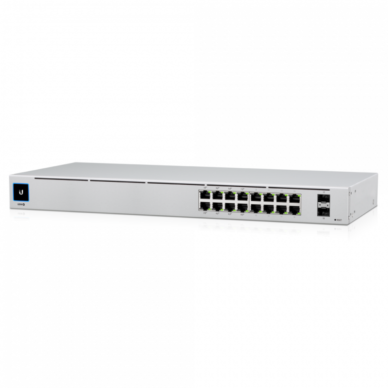 Ubiquiti UniFi 16-port Managed Gigabit Switch - 8x PoE  Ports, 8x Gigabit Ethernet Ports, 2x SFP , 42W, Touch Display, Fanles