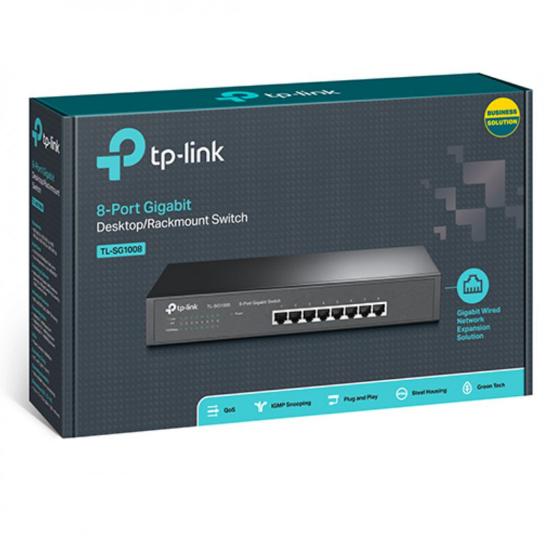 TP-Link TL-SG1008 8-Port Gigabit Unmanaged Switch 13' Desktop Rackmountable Steel Case Fanless Supports MAC address 802.1p/DS