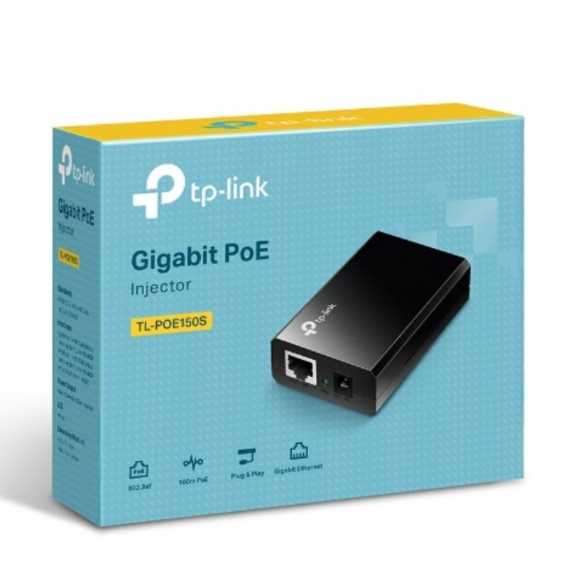 TP-Link POE150S Omada PoE Injector Adapter, IEEE 802.3af compliant, Data and power carried over the same cable up to 100 mete