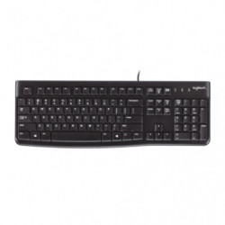 Logitech K120 Wired Keyboard Quiet typing Spill-resistant Durable keys Thin profile Curved space bar Adjustable tilt legs