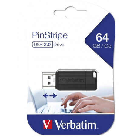 Verbatim Store'n'Go Pinstripe USB Drive 64GB (Black) – Reliable, Durable, and Ultra Compact – Best Companion for Office  