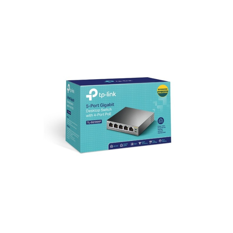 (CH)TP-Link TL-SG1005P 5-Port Gigabit Desktop Switch with 4-Port PoE, 5 Gigabit RJ45 ports including 4 PoE ports, 56W PoE Pow