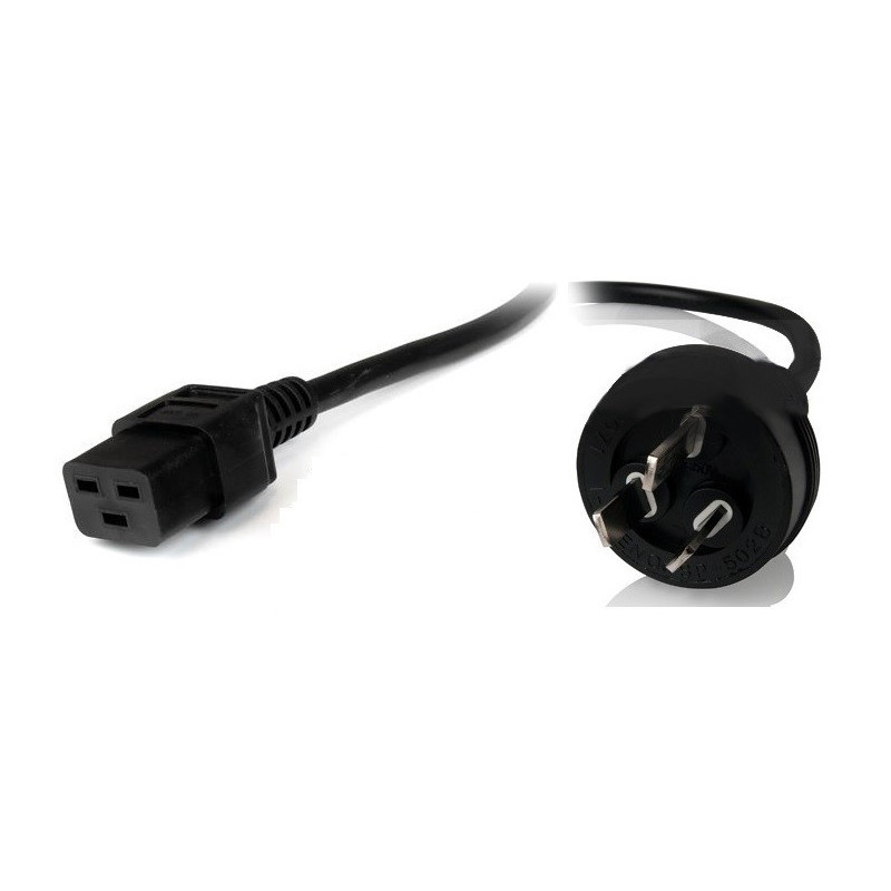 8Ware Power Cable 2m 3-Pin AU to IEC C19 Male to Female 10A Electrical Safety Black