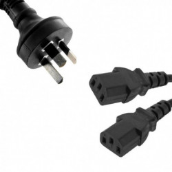 8ware 1m 10amp Y Split Power Cable with AU/NZ 3-pin Male Plug 2xIEC F C13 Socket & Cord for PC & Monitor to Wall Power Socket