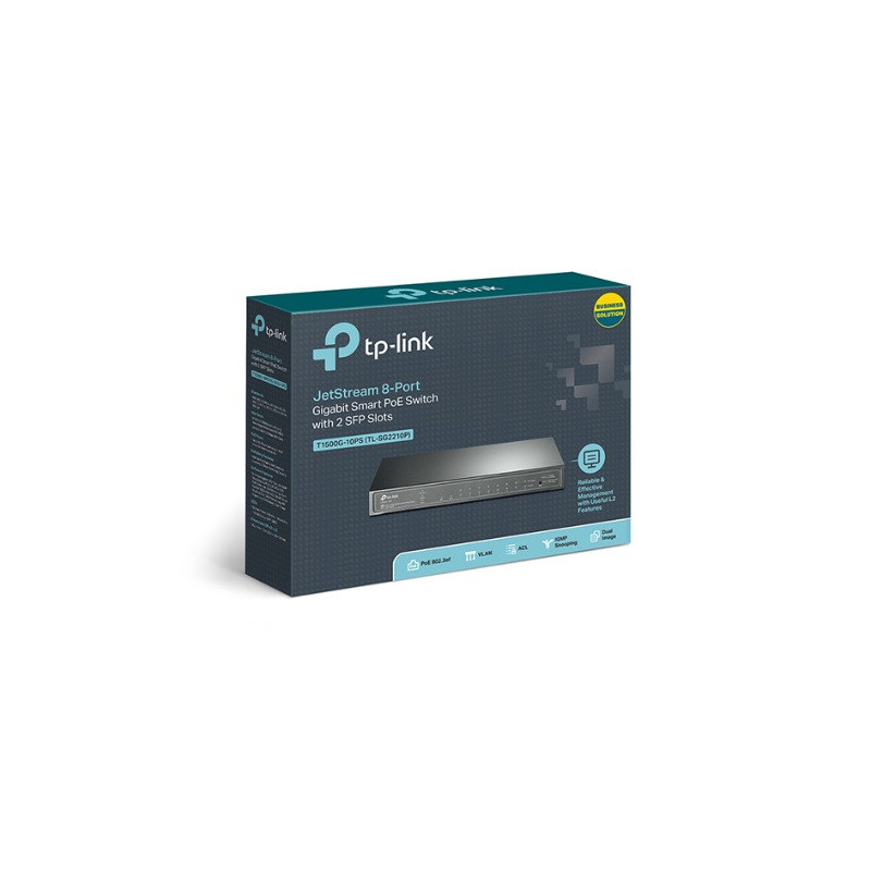TP-Link SG2210P 8-Port Gigabit Smart PoE Switch with 2 SFP Slots L2/L3/L4 QoS and IGMP Snooping WEB/CLI Managed 53W, Fanless,