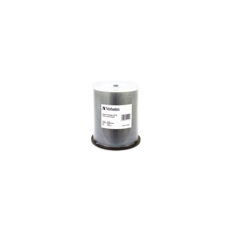 Verbatim CD-R 700MB 100Pk White Wide InkJet 52x Ideal for full-surface, edge-to-edge printing