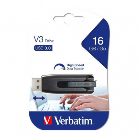 Verbatim 16GB V3 USB3.0 Grey Store'n'Go V3: Retractable USB Storage Drive Memory Stick