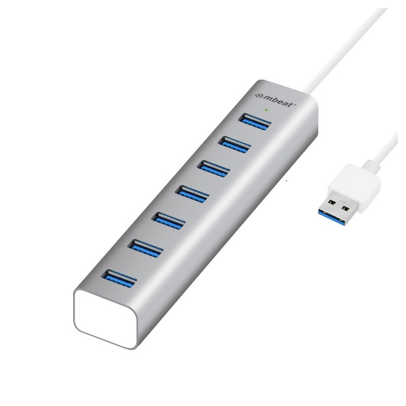 mbeat® 7-Port USB 3.0 Powered Hub - USB 2.0/1.1/Aluminium Slim Design Hub with Fast Data Speeds (5Gbps) Power Delivery for P