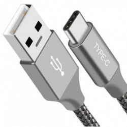 Astrotek 1m USB-A  to Type-C Data Sync Charger Cable Silver Strong Braided Heavy Duty Fast Charging for Samsung Galaxy Note S