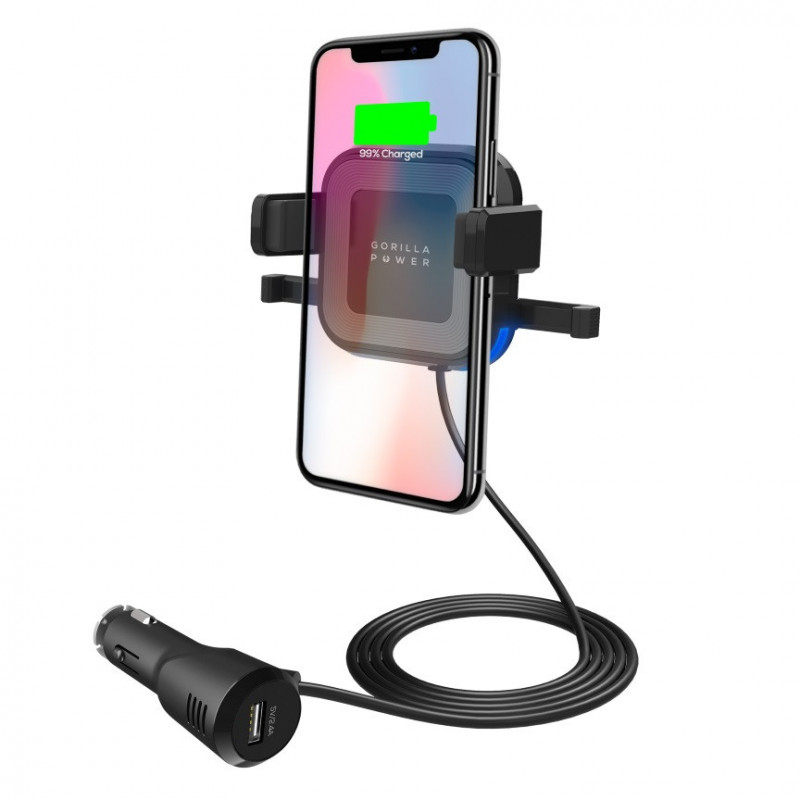 （LS） mbeat® Gorilla Power 10W Wireless Car Charger with 2.4A USB Charging, Air Vent Clip & Windshield Stand Black  Packa