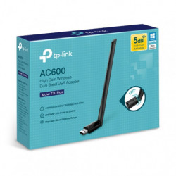 TP-Link Archer T2U Plus AC600 High Gain Wi-Fi Dual Band USB Adapter,433Mbps at 5GHz   200Mbps at 2.4GHz, USB 2.0, 1 high gain