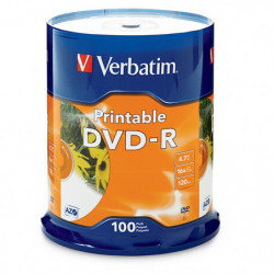 Verbatim DVD-R 4.7GB 100Pk White InkJet 16x, Compatible for Full-Surface, Edge-to-Edge Printing, Superior ink absorption on h
