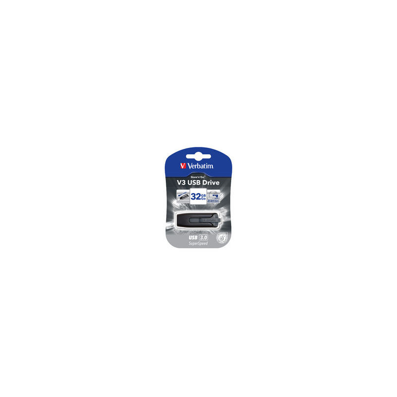 Verbatim 32GB V3 USB3.0 Grey Store'n'Go V3: Retractable USB Storage Drive Memory Stick