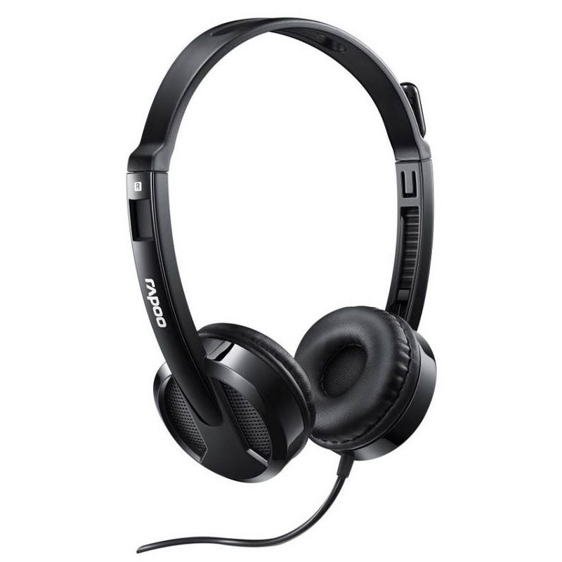 RAPOO H100 Wired Stereo Headsets - HD Voice Rotary Microphone Volume Adjustment 3.5mm Headphones with Audio split adapter cab