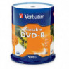 Verbatim DVD-R 4.7GB 100Pk White InkJet 16x, Compatible for Full-Surface, Edge-to-Edge Printing, Superior ink absorption on h
