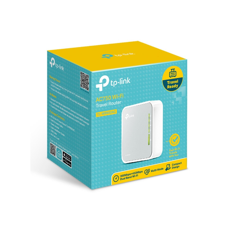 TP-Link TL-WR902AC AC750 750Mbps Dual Band WiFi Wireless Travel Router 1x100Mbps LAN/WAN USB for 3G/4G Modem Pocket Size WISP