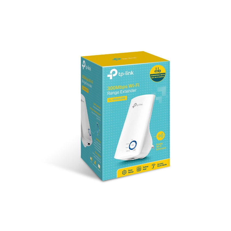 TP-Link TL-WA850RE N300 WiFi Range Extender 2.4GHz (300Mbps) 1x100Mbps LAN 802.11bgn 2x OnBoard antennas Mini size wall-mount