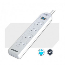 Sansai 4 Way Basic Powerboard (131P) with Master Switch Overload Protecte Reset button Indicator Light 100CM Lead 240VAC 10A