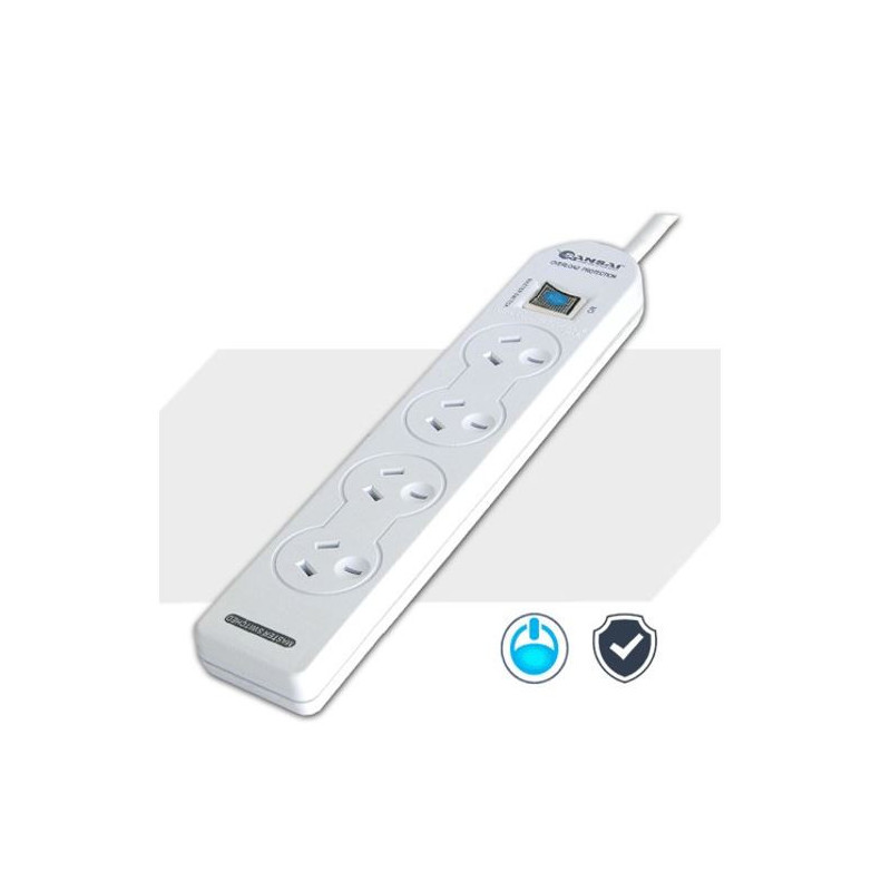 Sansai 4 Way Basic Powerboard (131P) with Master Switch Overload Protecte Reset button Indicator Light 100CM Lead 240VAC 10A