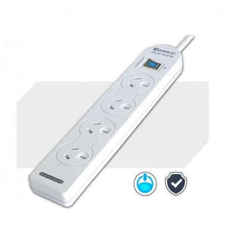 Sansai 4 Way Basic Powerboard (131P) with Master Switch Overload Protecte Reset button Indicator Light 100CM Lead 240VAC 10A