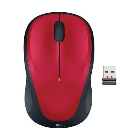 Logitech M235 Wireless Mouse Red Contoured design Glossy Comfort Grip Advanced Optical Tracking 1-year battery life