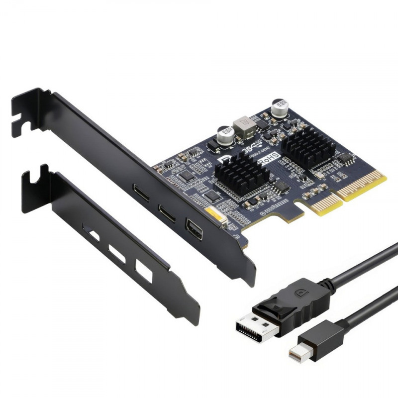 Simplecom EC365 PCIe x4 to 2-Port USB 3.2 Gen II Type-C with Mini DisplayPort Input for USB-C DP Alt Mode Expansion Card
