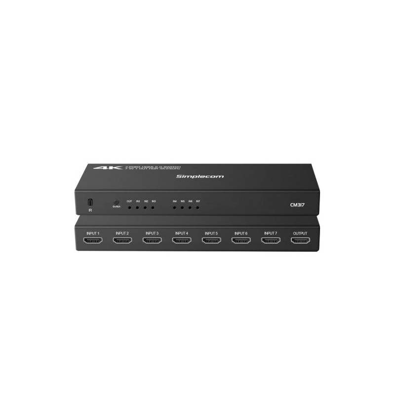 Simplecom CM317 7-Port HDMI 2.0 Switch with Remote 7 IN 1 OUT Splitter HDCP 2.2 4K@60Hz