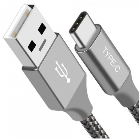 Astrotek 1m USB-A  to Type-C Data Sync Charger Cable Silver Strong Braided Heavy Duty Fast Charging for Samsung Galaxy Note S