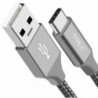 Astrotek 1m USB-A  to Type-C Data Sync Charger Cable Silver Strong Braided Heavy Duty Fast Charging for Samsung Galaxy Note S