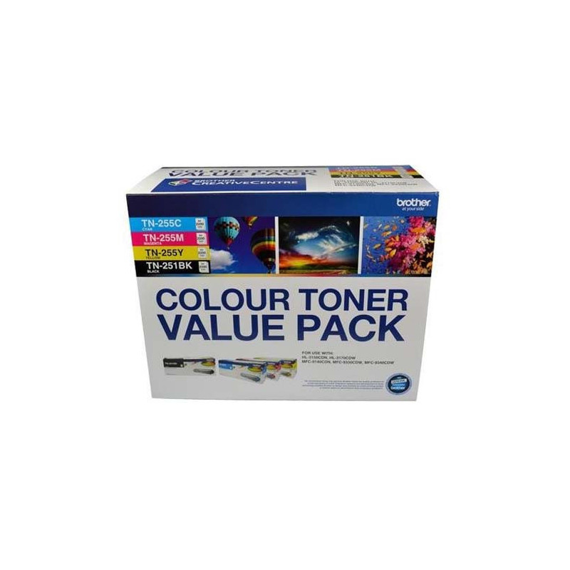 Brother  TN-251BK and TN255 Colour Laser Toner Value Pack. Black, Cyan, Magenta, Yellow (8AE00003)