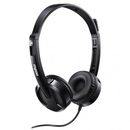 RAPOO H100 Wired Stereo Headsets - HD Voice Rotary Microphone Volume Adjustment 3.5mm Headphones with Audio split adapter cab