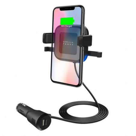 （LS） mbeat® Gorilla Power 10W Wireless Car Charger with 2.4A USB Charging, Air Vent Clip & Windshield Stand Black  Packa