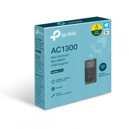 (E)TP-Link Archer T3U AC1300 Mini Wireless MU-MIMO USB Adapter，Mini Size, 867Mbps at 5GHz   400Mbps at 2.4GHz, USB 3.0